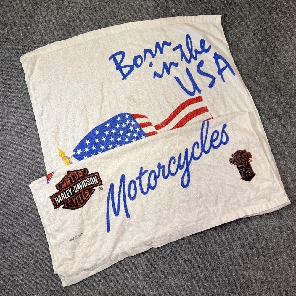 Harley-Davidson Beach Towel Born In The USA Eagle Flag Cotton America White
